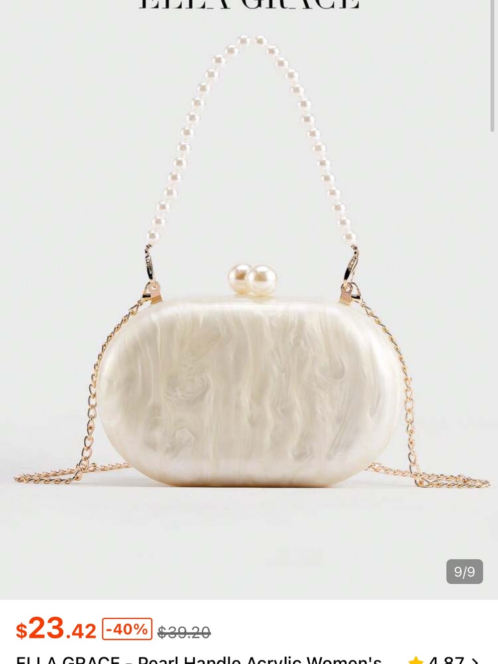 Pearl Handle White Acrylic Clutch